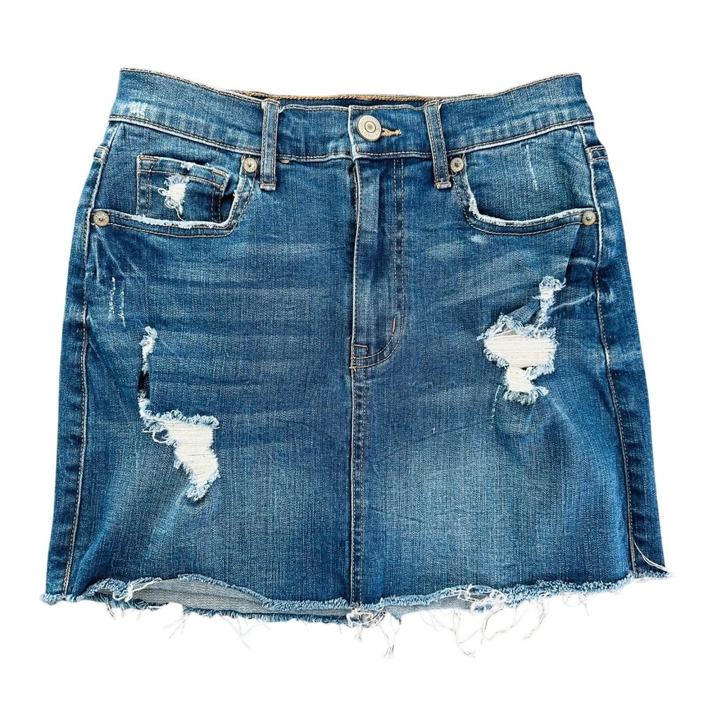 AEROPOSTALE Denim Mini Skirt Women's Size 2 Distressedβ High-Rise Blue 5-Pocket
